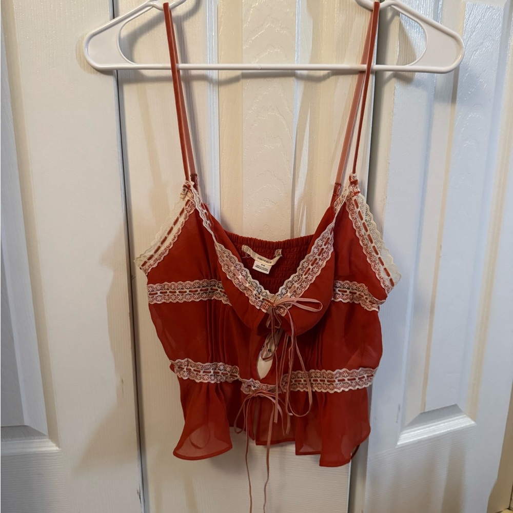 Kimchi Blue Red Camisole with Lace Trim